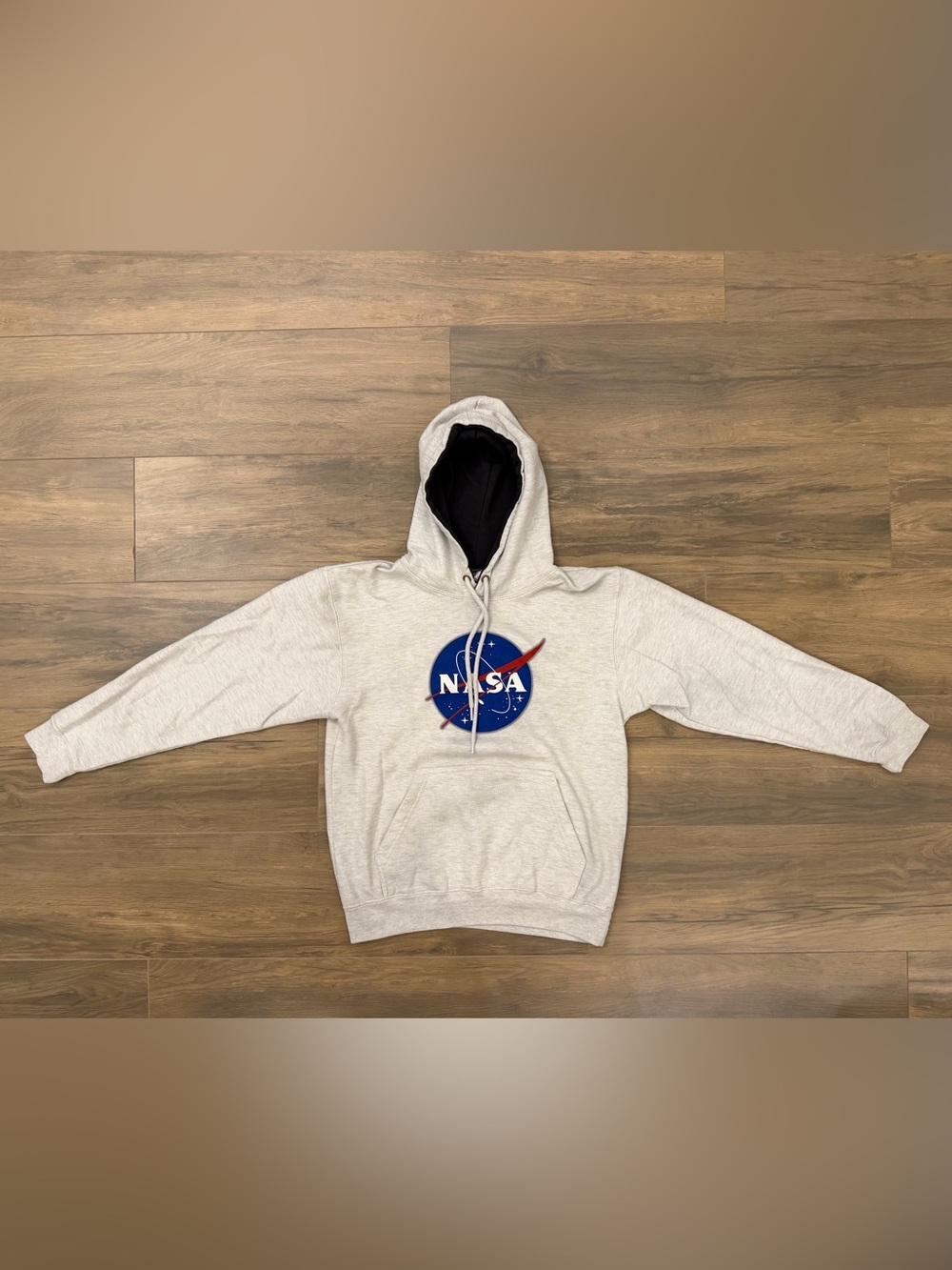 NASA Logo Light Gray Pullover Hoodie with Black Hood Lining